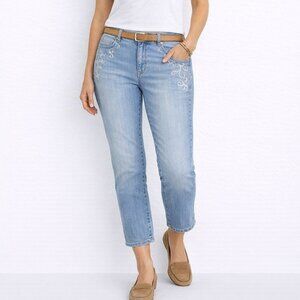 Chicos Womens Jeans Cropped Stretch Denim Embroidered Size 1.5 | M | 10